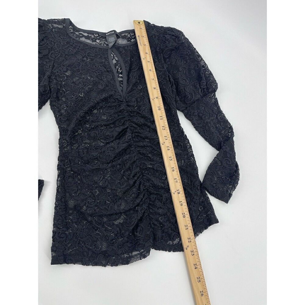 Smythe Juliet Keyhole Black Lace Blouse Long Puff Sleeve Ruched Womens Size S - Picture 5 of 5